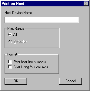 Print on Host dialog