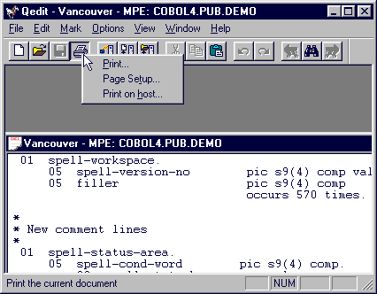 Print tool submenu