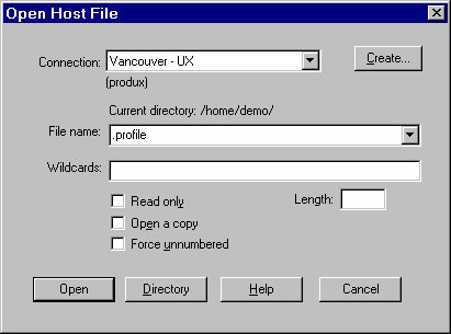 Open Host File dialog box with Length option