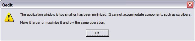 Window is too small error message